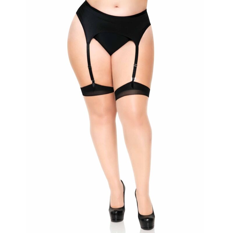 Leg Avenue - Plus Lycra Sheer 2 Tons Coxa Alta com Costura Traseira e Salto Cubano