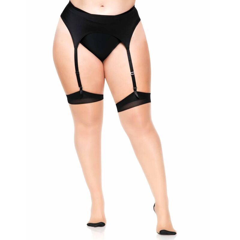 Leg Avenue - Plus Lycra Sheer 2 Tons Coxa Alta com Costura Traseira e Salto Cubano