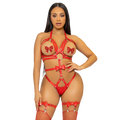 Leg Avenue - Kink - Arnês com O-Ring Estudado Teddy Tamanho M - Vermelho