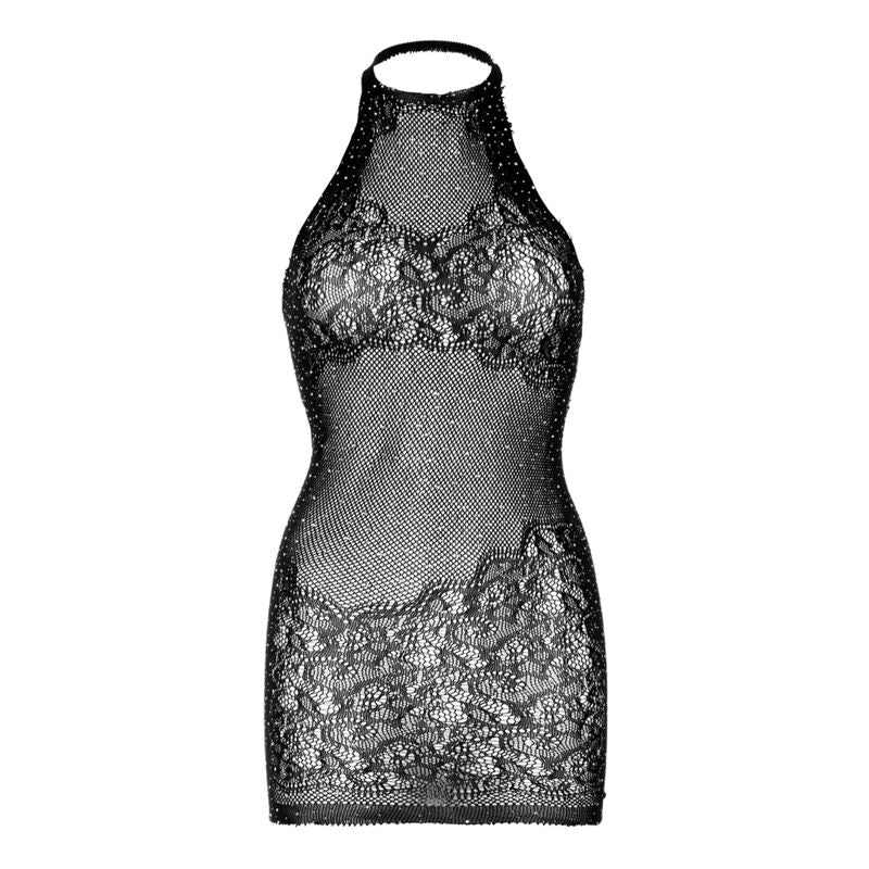 Leg Avenue - Mini Vestido Rhinestone Halter Tamanho Único - Preto
