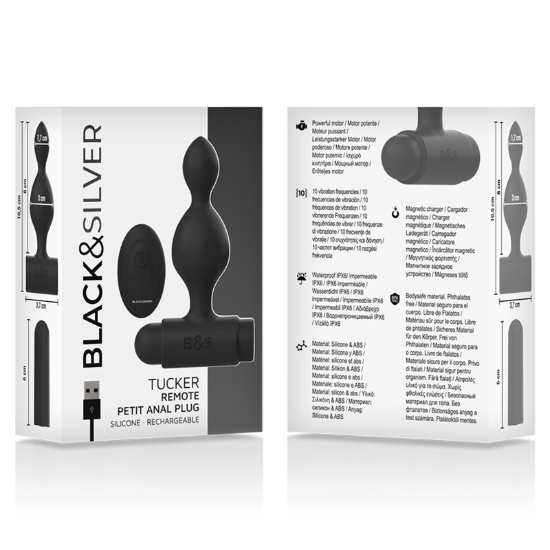 Black&silver - Controle Remoto de Plug Anal de Silicone Tucker Pequeno