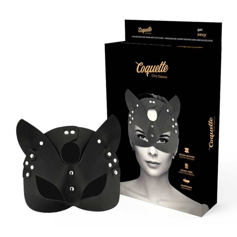 Coquette Chic Desire - Máscara de Couro Vegano com Orelhas de Gato