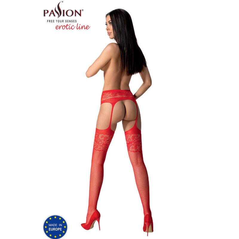 Passion - S029 Rote halterlose Strümpfe Einheitsgröße