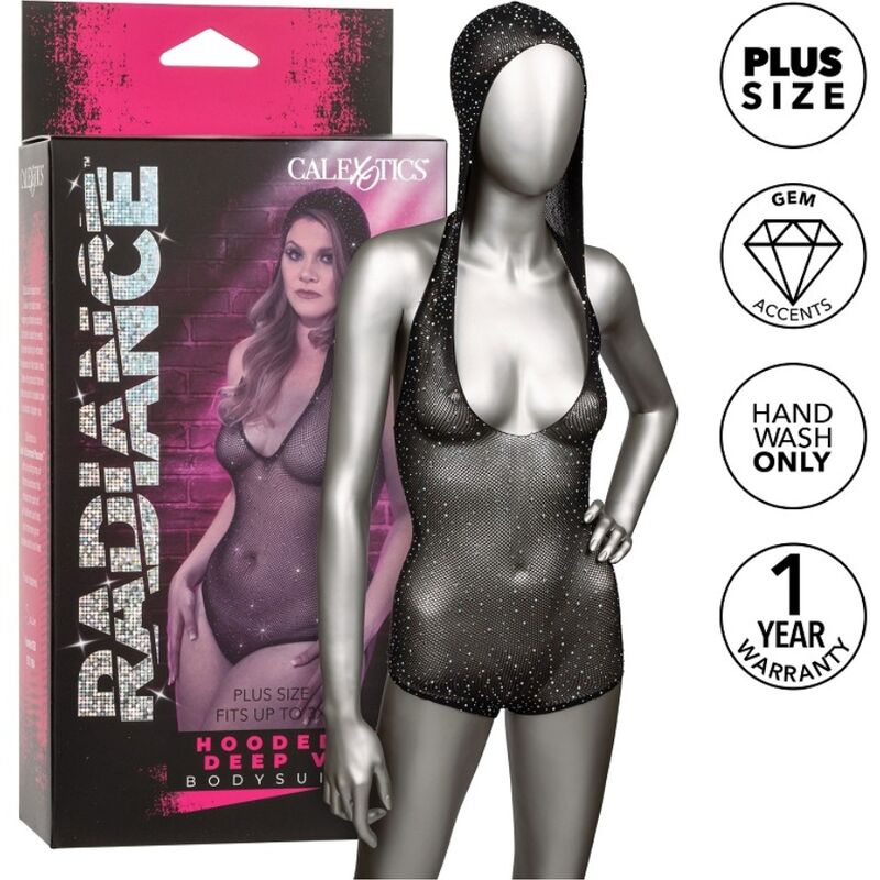 Calexotics – Radiance-Bodysuit mit Kapuze, tiefem V-Ausschnitt und in Übergröße