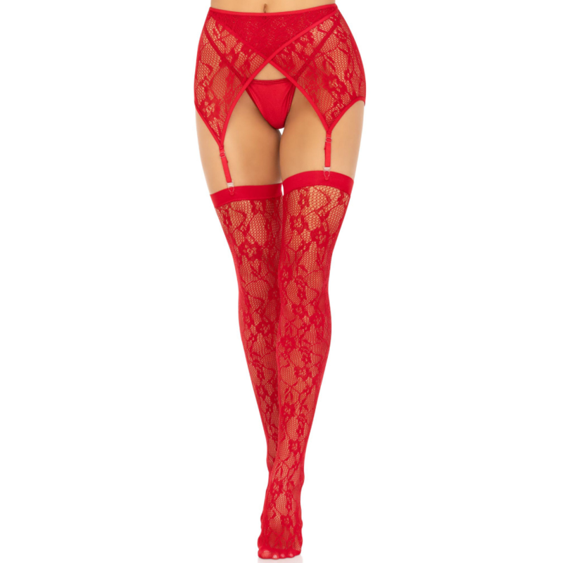 Leg Avenue - Coxas de Renda e Cinto de Ligas Vermelho