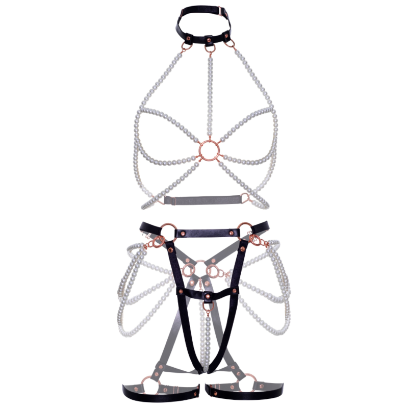 Leg Avenue - Sutiã Arnês e Pearl Garter S