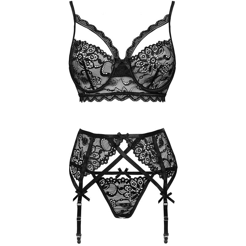 Livco Corsetti Fashion - Moridam Lc 90552 Sutiã + Cinta Liga + Calça Negro L/XL