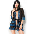 Chilirose - Cr 3837 Morgenmantel Blau und Schwarz L/XL