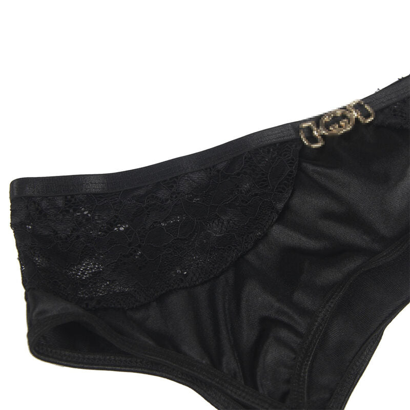 Subblime - 3-teiliges Set aus Spitzen-BH, Tanga und Strumpfhalter Schwarz S/M
