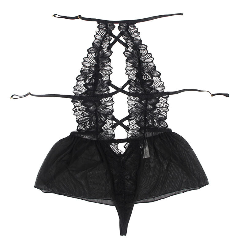 Subblime - Teddy mit Neckholder, rückenfrei, Spitze, Schwarz, L/XL