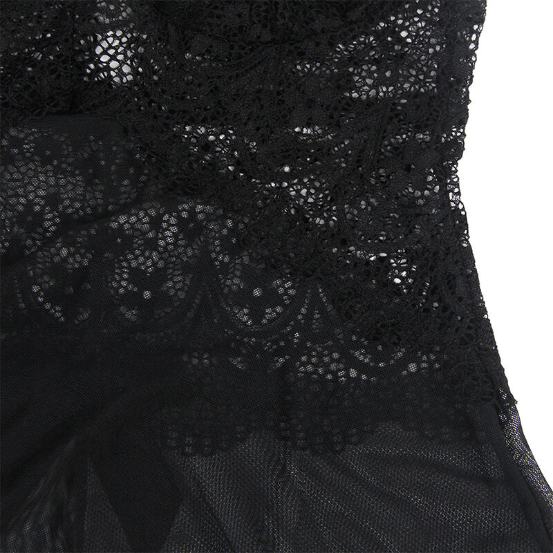 Subblime - Babydoll Tecido de Tule com Detalhe Renda e Flor Preto L/XL