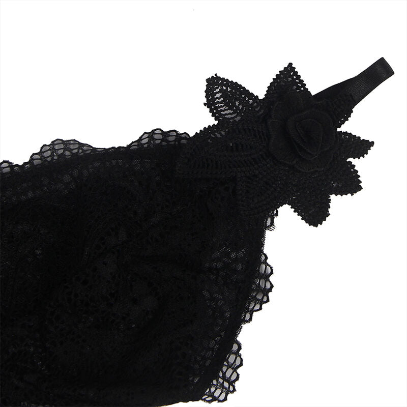 Subblime - Babydoll Tecido de Tule com Detalhe Renda e Flor Preto L/XL
