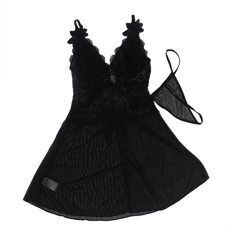 Subblime - Babydoll Tecido de Tule com Detalhe Renda e Flor Preto L/XL