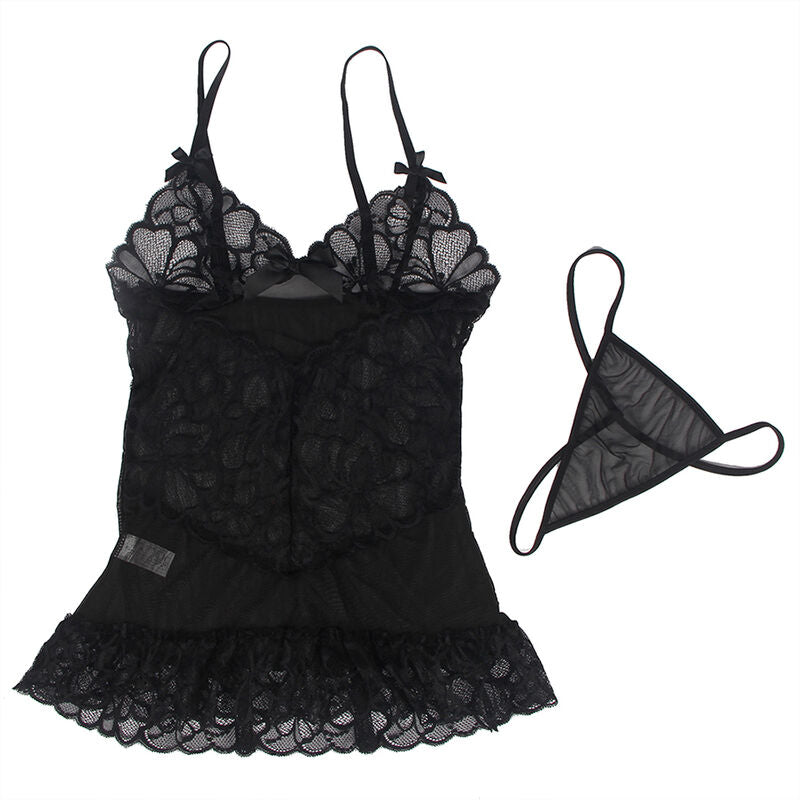 Subblime - Babydoll com Alas Ajustveis e Renda Transparente Estampado Floral Preto S/M