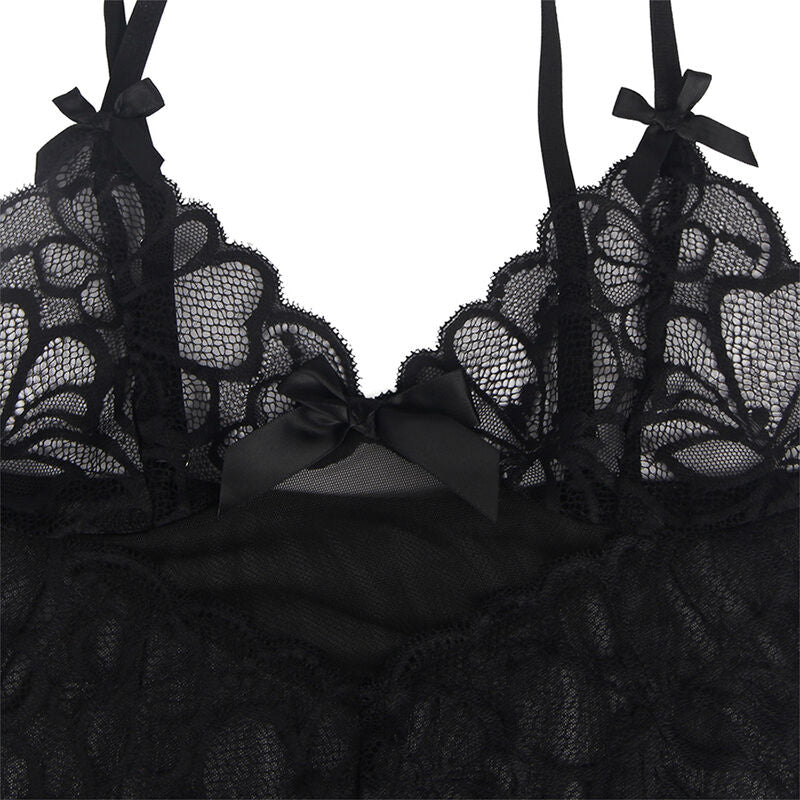 Subblime – Babydoll mit verstellbaren Trägern und transparentem Blumenspitzen-Muster Schwarz L/XL
