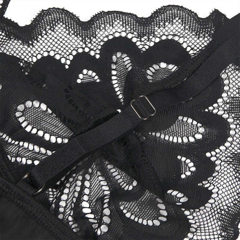 Subblime - Babydoll mit schwarz bedrucktem floralem Brustbereich S/M