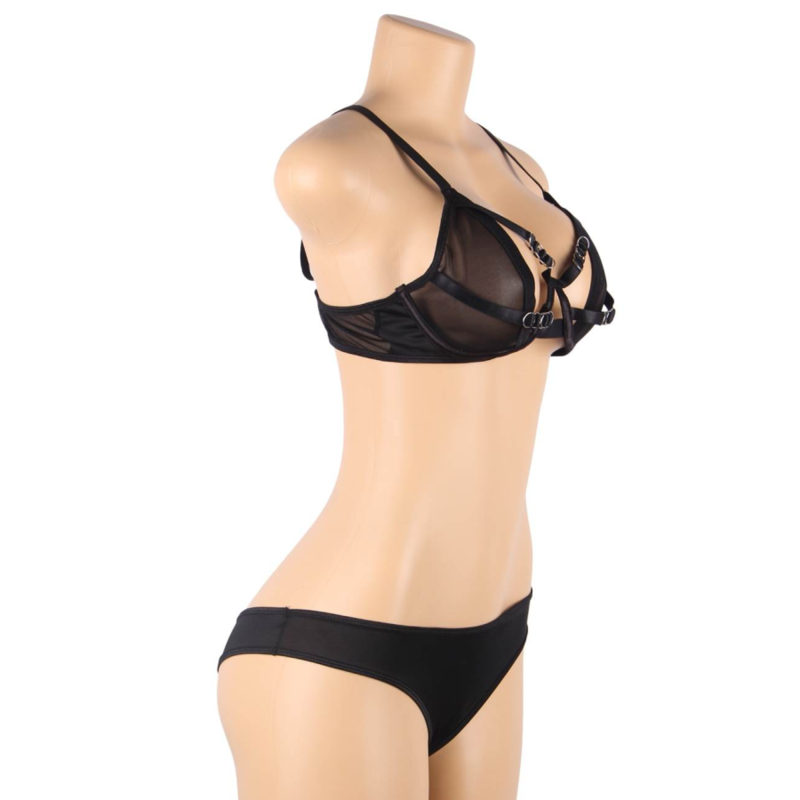 Subblime - Zweiteiliges Set mit transparentem BH und Riemen S/M