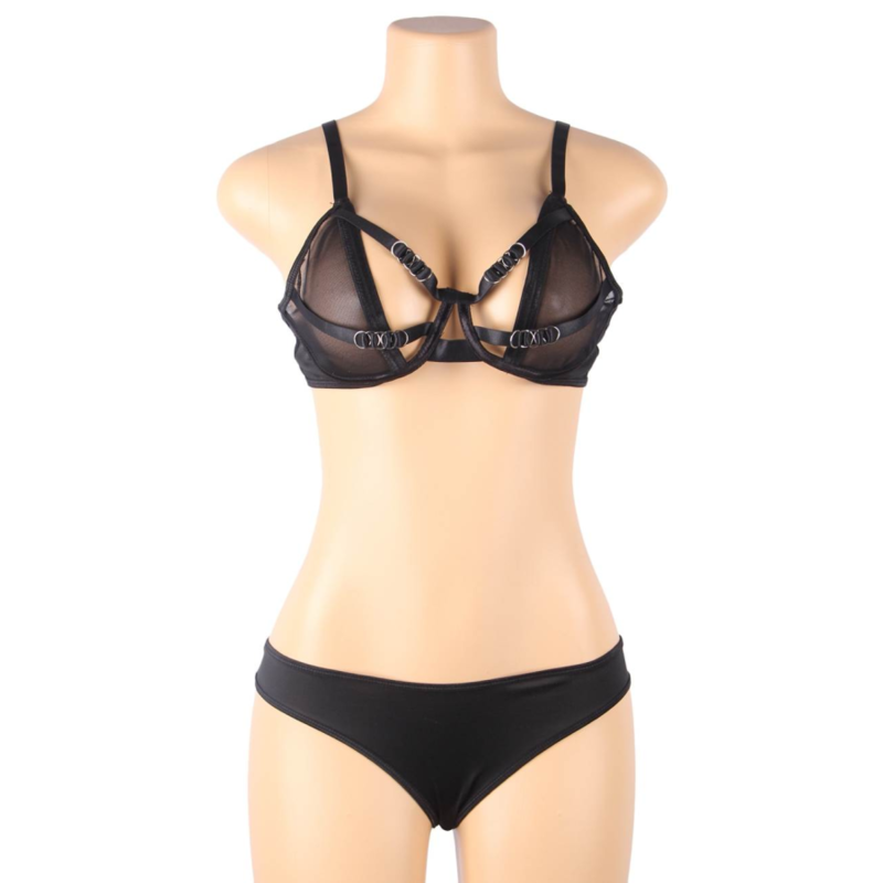 Subblime - Zweiteiliges Set mit transparentem BH und Riemen S/M