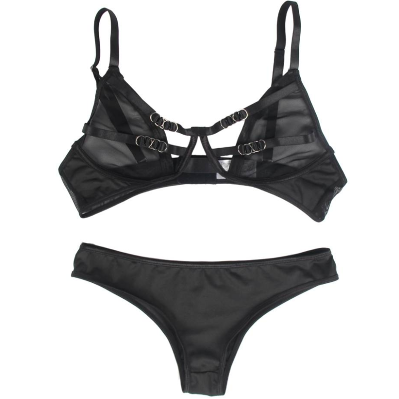 Subblime - Zweiteiliges Set mit transparentem BH und Riemen S/M
