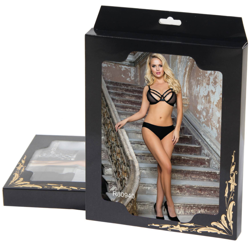 Subblime - Zweiteiliges Set mit transparentem BH und Riemen S/M