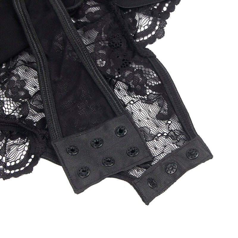 Subblime - Teddy mit Strumpfhalter, Spitzendetails und Riemen, Schwarz S/M