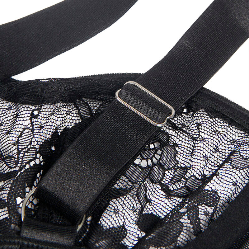 Subblime - Teddy mit Strumpfhalter, Spitzendetails und Riemen Schwarz L/XL