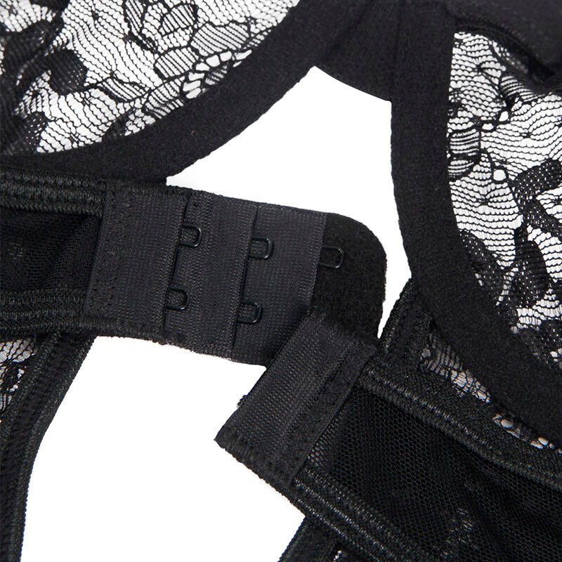 Subblime - Teddy mit Strumpfhalter, Spitzendetails und Riemen Schwarz L/XL