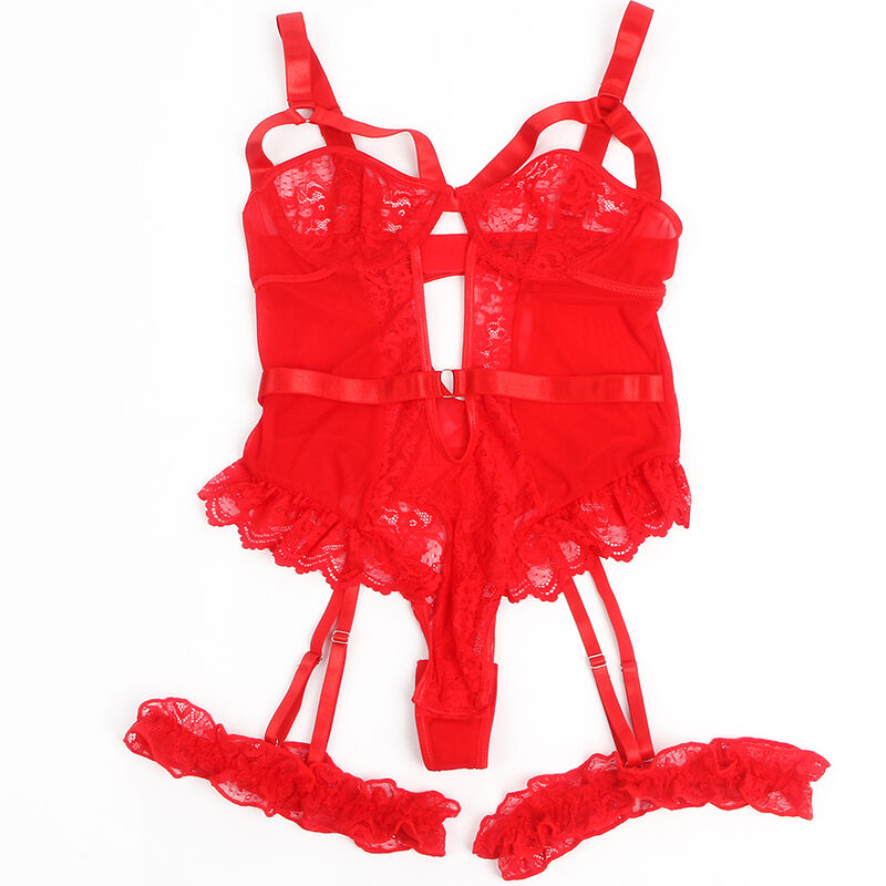 Subblime - Teddy com Liga com Detalhe Renda e Tiras Vermelha S/M