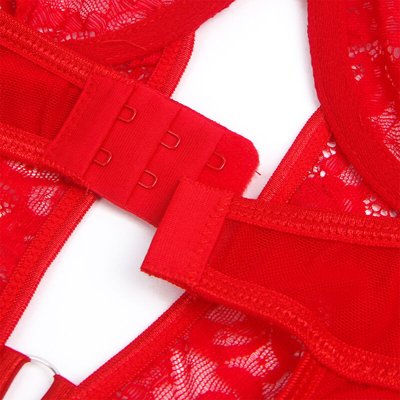 Subblime – Roter Teddy mit Strumpfhaltern, Spitzenbesatz und Riemchen L/XL