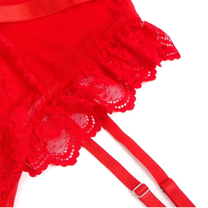 Subblime – Roter Teddy mit Strumpfhaltern, Spitzenbesatz und Riemchen L/XL