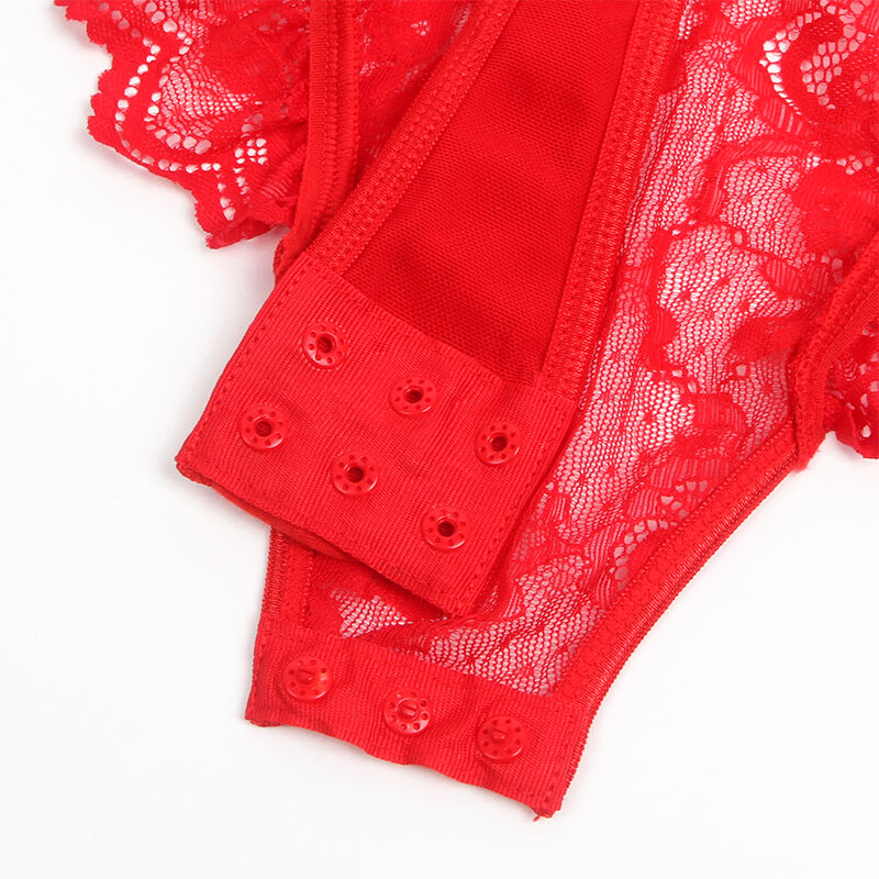 Subblime – Roter Teddy mit Strumpfhaltern, Spitzenbesatz und Riemchen L/XL