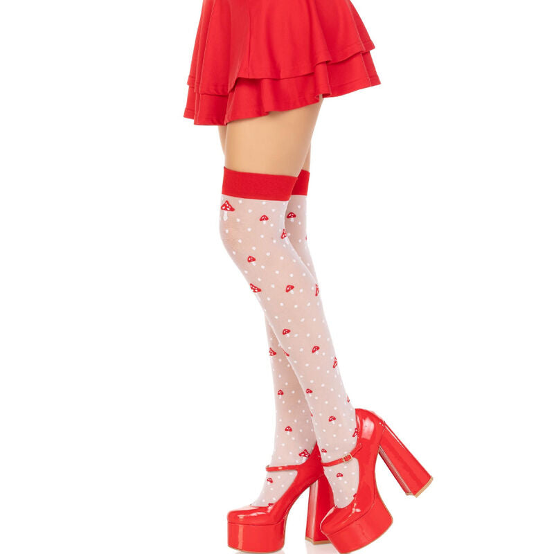 Leg Avenue - Meias Altas Cogumelo Vermelha/Branca