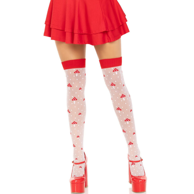 Leg Avenue - Meias Altas Cogumelo Vermelha/Branca