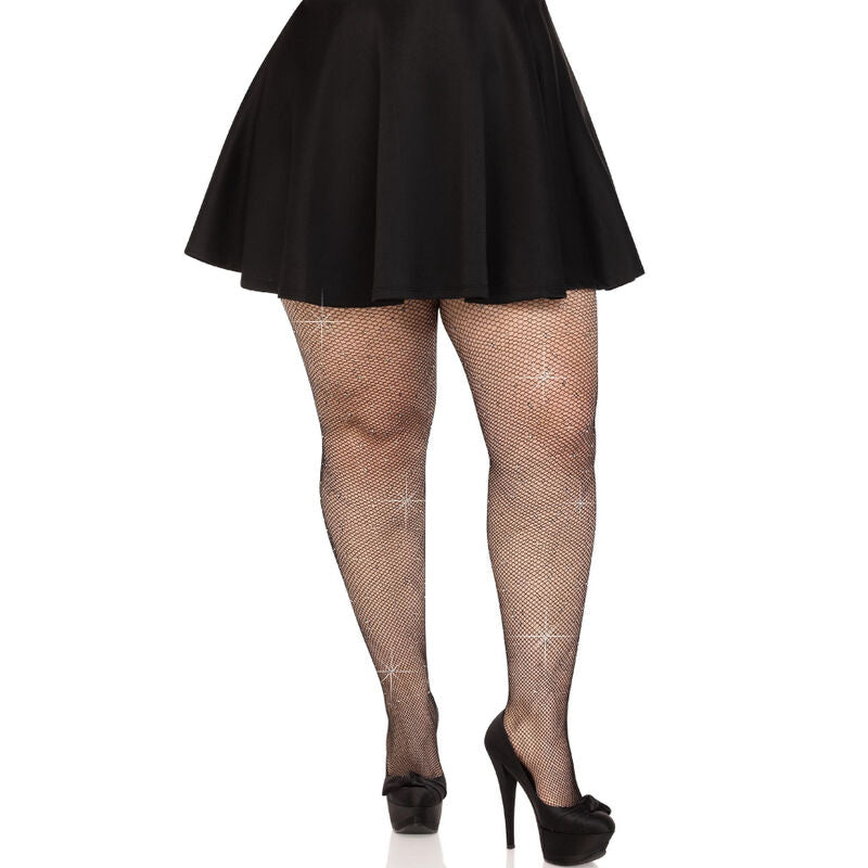 Leg Avenue – Kristalline Netzstrümpfe in Schwarz, Plus Size