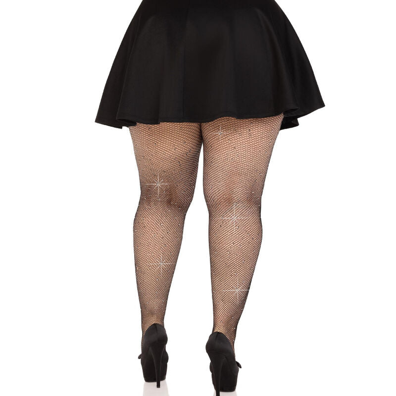 Leg Avenue – Kristalline Netzstrümpfe in Schwarz, Plus Size