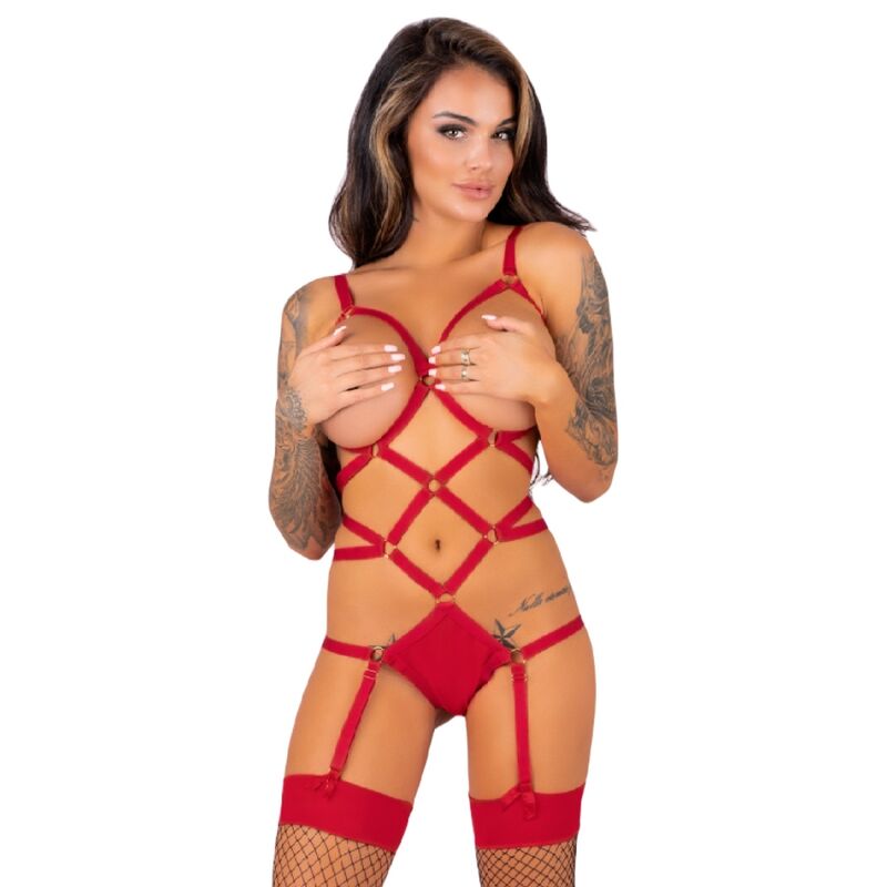 Livco Corsetti Fashion - Thiara Lc 20213 Body + Strumpf-Set Rot S/M