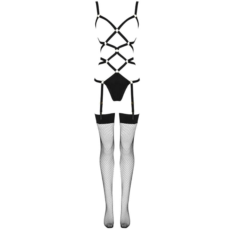 Livco Corsetti Fashion - Thiara Lc 20213 Conjunto Corpo + Meias Pretas L/XL