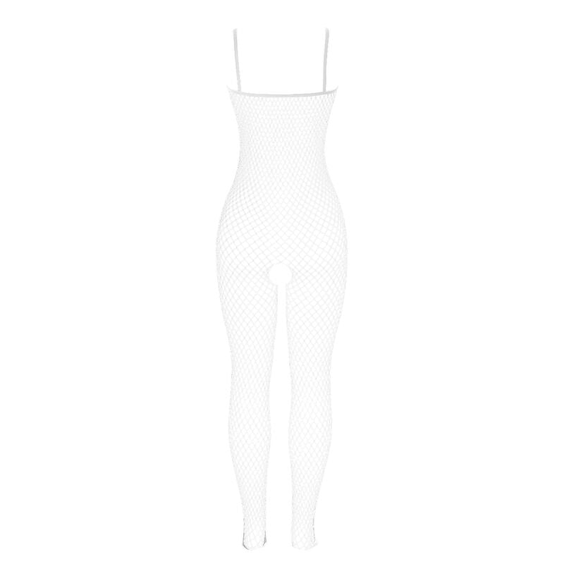 Subblime - 951740 Bodystocking Netz-Look Weiß Schrittfrei mit Schleifen Einheitsgröße