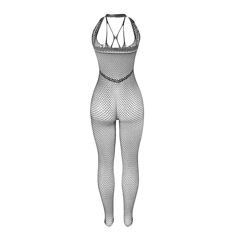Subblime - 951788 Netz-Bodystocking lang mit Riemchen an Brust und Rücken, Schwarz, Einheitsgröße