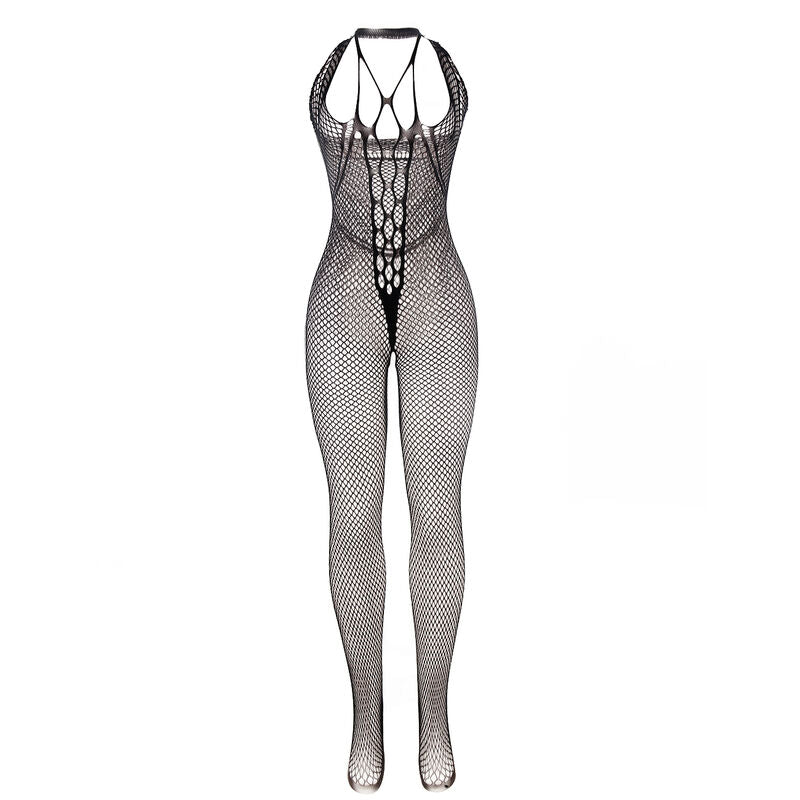 Subblime - 951788 Netz-Bodystocking lang mit Riemchen an Brust und Rücken, Schwarz, Einheitsgröße