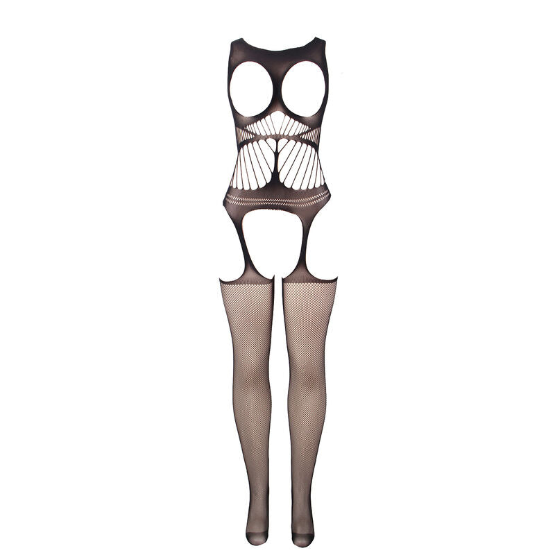 Subblime - 951900 Netz-Bodystocking offen im Schritt mit offenen Cups und Schultern Schwarz Einheitsgröße