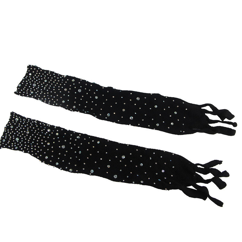 Subblime - 952174 Netz-Bodystocking mit Handschuhen und Strasssteinen Schwarz Einheitsgröße