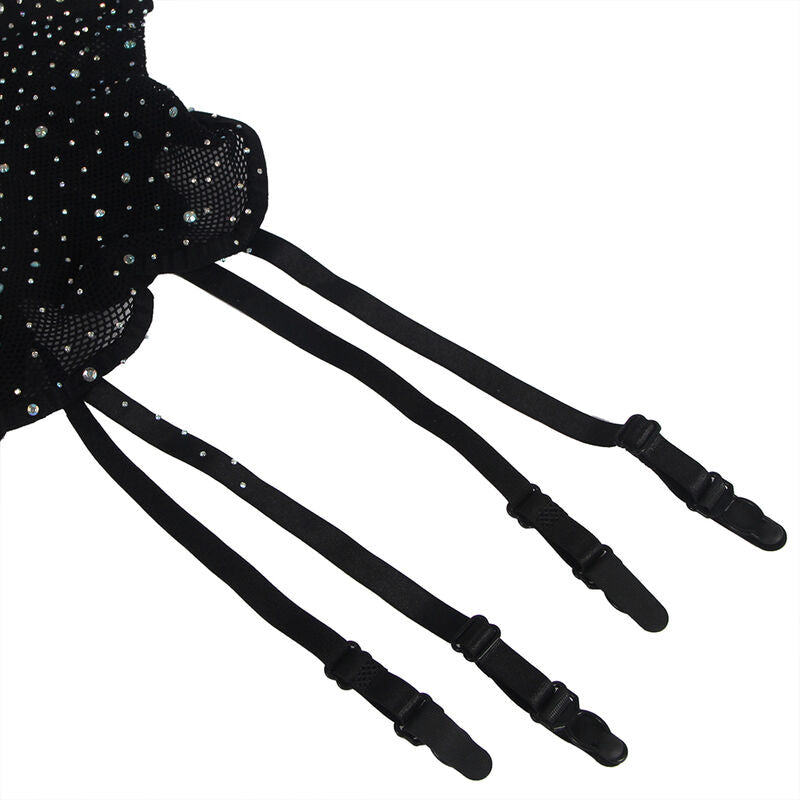 Subblime - 952174 Netz-Bodystocking mit Handschuhen und Strasssteinen Schwarz Einheitsgröße