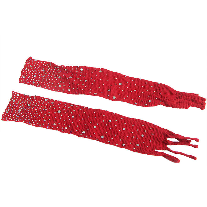 Subblime - 952181 Netz-Bodystocking mit Handschuhen und roten Strasssteinen, Einheitsgröße