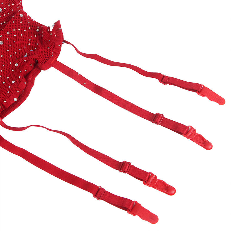 Subblime - 952181 Netz-Bodystocking mit Handschuhen und roten Strasssteinen, Einheitsgröße