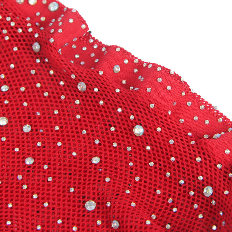 Subblime - 952181 Netz-Bodystocking mit Handschuhen und roten Strasssteinen, Einheitsgröße
