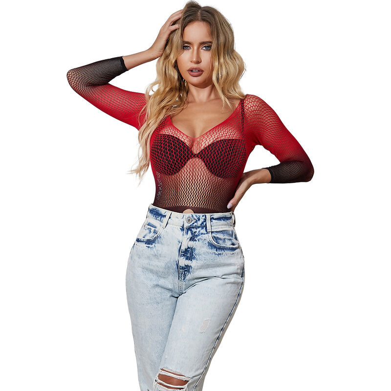 Subblime - 952259 Langärmeliges Netz-Kleid mit rot-schwarzem Farbverlauf, Einheitsgröße