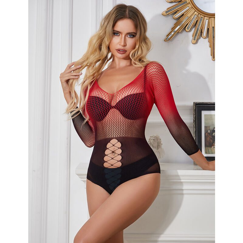 Subblime - 952259 Langärmeliges Netz-Kleid mit rot-schwarzem Farbverlauf, Einheitsgröße
