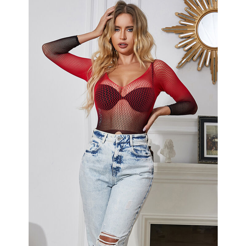 Subblime - 952259 Langärmeliges Netz-Kleid mit rot-schwarzem Farbverlauf, Einheitsgröße