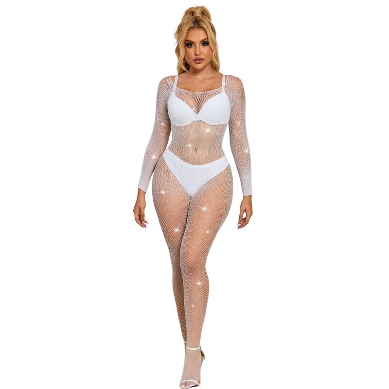 Subblime - 952396 Bodystocking de Rede com Diamantes Manga Comprida Branco Tamanho Único
